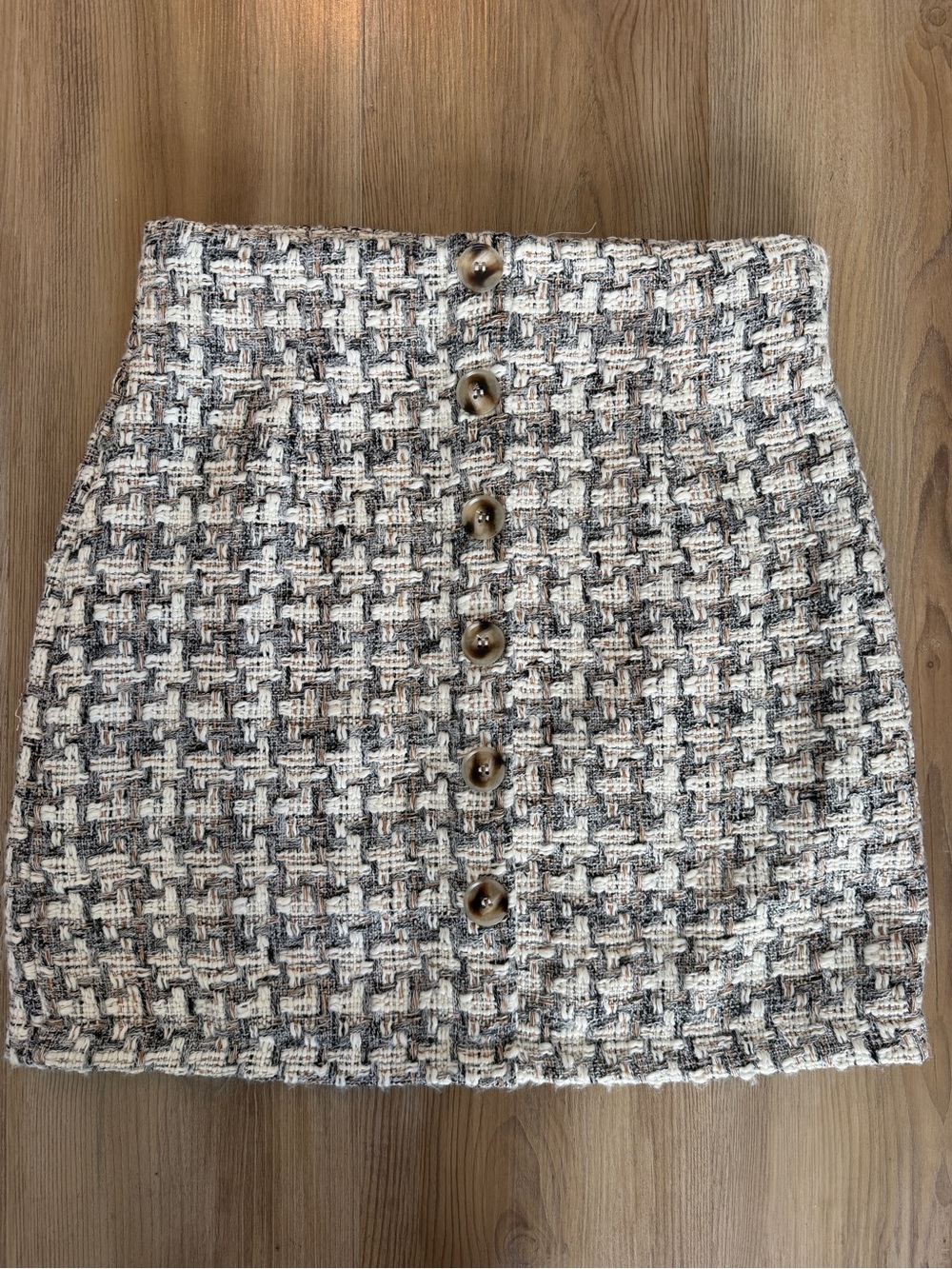 Tweed Button-Front Mini Skirt